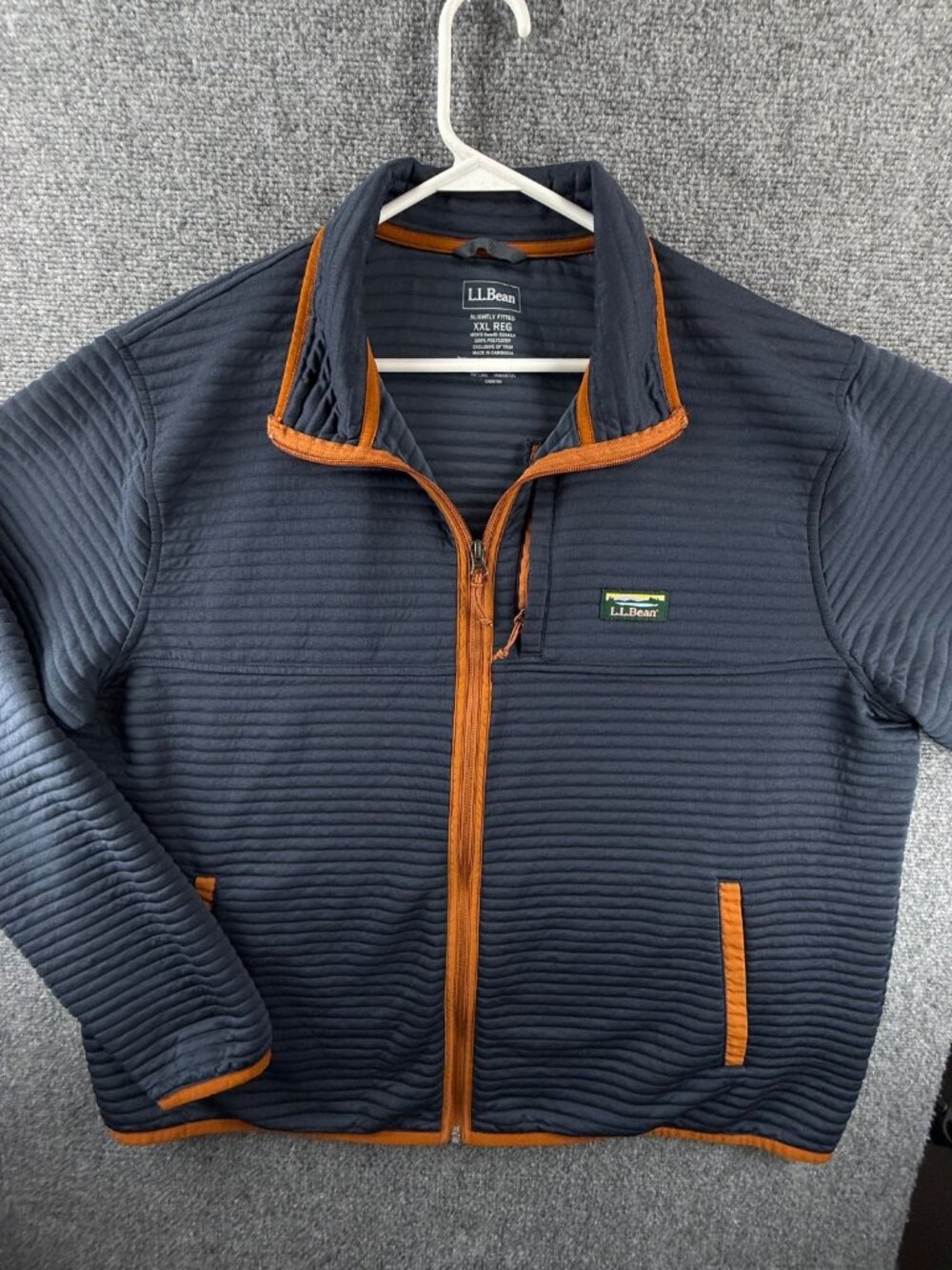 LL Bean Ribbed Sweater Jacket Full Zip Blue 2XL Slightly Fitted Stretch Logo